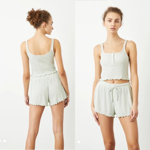 WSLY Other - Bandier Wesley WSLY Loungewear Set: Hudson Henley Ribbed Tank + Short Soft Sage